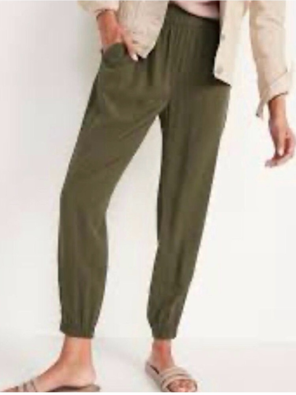 NWT. Old Navy High Waisted Twill Olive Green Joggers